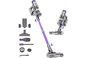 VSTOKY Aspiradora sin Cable 55kPa 580W 75Mins Escoba Aspirador Potente Doble Pantalla y Doble Depósito de Polvo Apto para Pelo de Mascotas Alfombras Suelos Duros