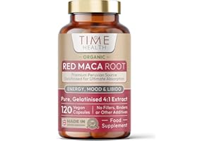 TIME HEALTH Organic Red Maca Root - 2000mg per Capsule - Peruvian Source - Gelatinized for Absorption - UK Manufactured - Pullulan (120 Capsule Pouch)