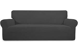 Greatime Stretch Sofa Slipcover 1-Piece Couch Sofa Cover Furniture Protector Soft with Elastic Bottom for Kids, Spandex Jacquard Fabric Small Checks(Sofa,Dark Gray)