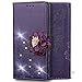 Produktbild Shinyzone Flip Brieftasche Hülle für Google Pixel 2 XL,Geprägt PU Leder Handyhülle mit Kartenfächer,Handgefertigt Funkeln Diamant mit 3D Blumen Magnetverschluss Schutzhülle,Lila