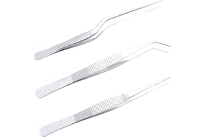 saizone Pinzette da Cucina 3 Pezzi, Pinze Cucina,Pinze per Alimenti da Cucina in Acciaio Inox, Pinzette Dritte, Pinzette Curve, Set di Pinzette, Pinzette da 16 cm / 6 Pollici, Argento