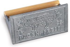 HIC Kitchen 43202 Bacon Press, Rectangular, Cast Iron Wood