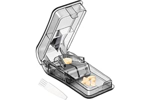 ILLUVA Tablettenteiler für Kleine und Große Tabletten, Pillenteiler mit Tablettenaufbewahrungsfach Für Tabletten in ein Halbes Viertel Schneiden (Schwarz)