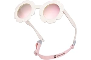 COCOSAND Toddler Sunglasses with Strap Polarized Flower Soft Silicone Nose Pads for Kids Baby Girl Age 2-6 Year Old