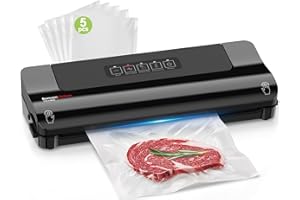 Bonsenkitchen Envasadora al Vacío, Máquina Envasadora al Vacio Domestica Rápida y Compacta, Alta Velocidad de Trabajo Continuo, incluye Bolsas de Vacío y Mangueras Accesorias