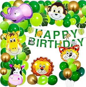 Party Propz Jungle Theme Party Decoration - 79Pcs For Boys Girls - Jungle Theme Birthday Party Decorations, Animal Theme Birthday Party Decorations, Animal Balloons, Birthday Theme,Theme Decoration