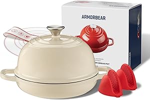 Armorbear Gusseisen Topf Brot Backen, 4,7L Bräter Emaille Schmortopf mit Deckel und Griffen, 24 cm Dutch Oven, Brotbacktopf für Selbstgemachte, Geshenke für Sauerteigbäcker, Weiß