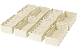 DIMJ 8 Piezas Organizador de Cajones Armarios - Separadores de Cajones para Ropa Interior no Tejido, Caja Plegable Cajas Organizadoras para Calcetines, Ropa Infantil, Corbatas, Beige