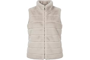 Van Der Rich ® - Manteau Col Debout Sans Manches en fausse Fourrure Gilet Court Deux Poches Latérales - Femme