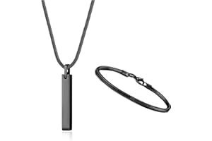 YADOCA Hommes Collier Pendentif Barre en Acier Inoxydable Collier et Bracelets pour Hommes Femmes Collier Chaîne Serpent 3mm et Bracelet Chaîne Serpent Ensemble Longueur 55cm Argent/Noir