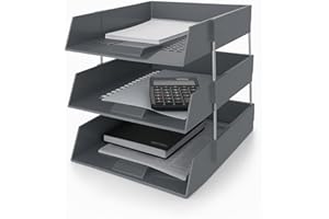 OS Smart Choice A4 Letter Trays, 3-Tier Stackable Document Organiser, Plastic Desktop Filing System, GREY