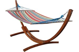 ALEOS. 320cm Hängemattengestell Caleta Hängematte mit Gestell aus Holz Lärche mit gestreifter Stabhängematte