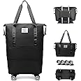 Rolling Duffle Bag with Wheels, Expandable Foldable Duffle Bag with Wheels and Handle for Travel, Rolling Luggage Bag Carry on Duffel Bag, Wheeled Travel Duffle Bag, Large Weekend Bag (Black)