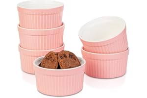 120ml Ramequin Creme Brulee, Candiicap Lot de 6 Moules à Soufflés pour la Cuisson, le Pudding, la Crème Brûlée, les Tasses à Crème Anglaise, la Trempette de Service (120ml, Rose Mat)