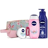 NIVEA Women Combo, Body Milk Nourishing Lotion 400 Ml, Waterlily & Oil Shower Gel 250 Ml, Soft Light Moisturizer 50 Ml, Cherr