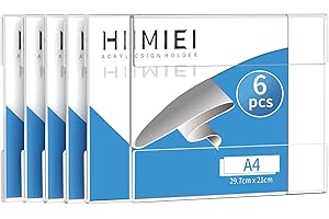 HIIMIEI A4 Clear Acrylic Plexi Sign Holders Horizontal with 3M Tape, Wall Sign Memo Document Menu Holder for Office, Home, Store, Restaurant-No Drilling (6 Pack)