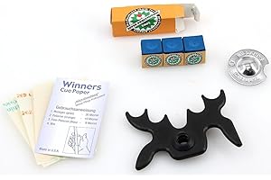 ludomax Pool Billard Zubehör Set mit Lederformer, Longoni Kreide, Queuebrücke, Cue Paper