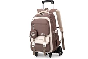 Tanou Plecak szkolny na kółkach dla dziewcząt, 30 l, plecak dla nastolatek z rolkami, zdejmowany wózek na kółkach, plecak szkolny dla dziewcząt, do szkoły podstawowej, szkoły średniej, swobodny