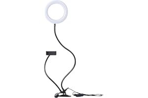 BOLWINS D90DS - Anillo de luz LED de mesa de 9 cm – Anillo de luz regulable con soporte para teléfono móvil, cuello de cisne y clip para fotografía de belleza y selfies, compatible con iOS/Android