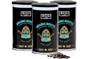Café Bou | Café en Grano Arabic Roots – Premium | 100% Arábica | Aromas a Caramelo y Frutas | Tueste alto | Intensidad suave | Café para Espresso | Blend 100% Arábica | Pack 3 botes x 170 gr.