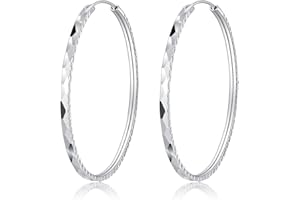 Deyanse Duże srebrne kolczyki kreolskie dla kobiet, składane kreolki, srebro 925, duże, hipoalergiczne, polerowane, średnica 40/50/60 mm, okrągłe, okrągłe, okrągłe, niekończące się kolczyki, cienkie,