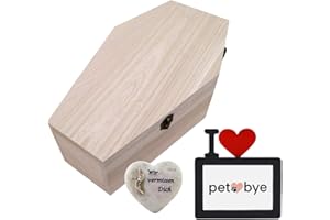 PrimoLiving Ataúd de Madera Para mascotas Con juego conmemorativo - Tamaño XL Para mascotas medianas - Ataúd Con Piedra conmemorativa y Marco de fotos incluidos