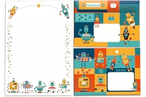 JUNAPACK Bloc de papier à lettre avec enveloppe pour enfant Robot (bloc A5 de 25 feuilles + 15 enveloppes)