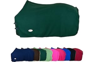 RL24 - Abschwitzdecke Basicline – Pferdedecke mit Schweifkordel, Widerristpolster & Metallverschluss – atmungsaktive Fleecedecke – Pferde Zubehör – Transportdecke in Dunkelgrün – 145cm
