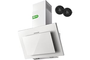 Campana Extractora 60 cm, TopStrong Clase A++ Campana Cocina Decorativa 60 cm Blanco con Filtro Carbono, Evacuación al Exterior & Recirculación Interna, Bajo Consumo, 350m³/h, 3 Niveles, LED