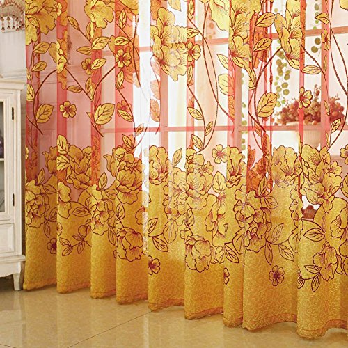 Diossad Rot Vorhang Gardine Fenster Gardine mit Blatt-Muster für Wohnzimmer Schlafzimmer Blume Fenster Voilevorhang Tüll Vorhang