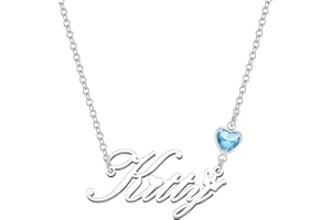 Kraven Personalized Dainty Name Necklaces Blue Birth Stone Custom Engraved Initial Nameplate Pendant Choker Customized Birthday Mother Christmas Gifts for Women Girls Teen Daughter…