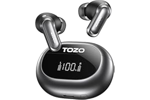 TOZO NC20 Auriculares Inalámbricos Bluetooth 5.4,80H Reproducción,6 Mics ENC AI Llamada Cristalina,LDAC Hi-Res Audio,IPX8 Detección de Uso Dual Conexión Baja Latencia Carga Inalambrica 32 EQ Negro