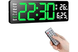 Koolertron Fitness Minuteur Horloge Murale D'entraînement Positif Compte à Rebours Chronomètre USB Luminosité Réglable avec Télécommande pour Salon Cuisine Bureau Gymnase (13 Pouces, Vert)