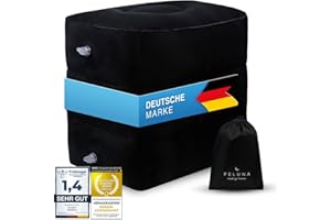 ‎FELUNA Fußablage Höhen-Kissen für Zug, Auto & Flugzeug - Aufblasbares Fuß-Auflage Reisekissen, Strand- & Campingkissen, Multifunktionskissen bis zu 42x38x45 cm (Schwarz)