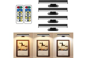 Bildbelysning, batteridriven LED-vägglampa för målningar, trådlös, dimbar, rambelysning med fjärrkontroll, 3 belysningsalternativ, magnetiskt ljus för konstverk, porträtt, väggdekoration, 4 styck