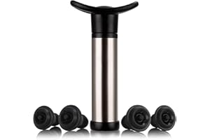FOSFUN Bomba de vino Bomba de vacío de acero inoxidable Wine Saver Utilizada para la conservación del vino, la bomba de vino se utiliza para eliminar el aire y la conservación del vino al vacío, con 4