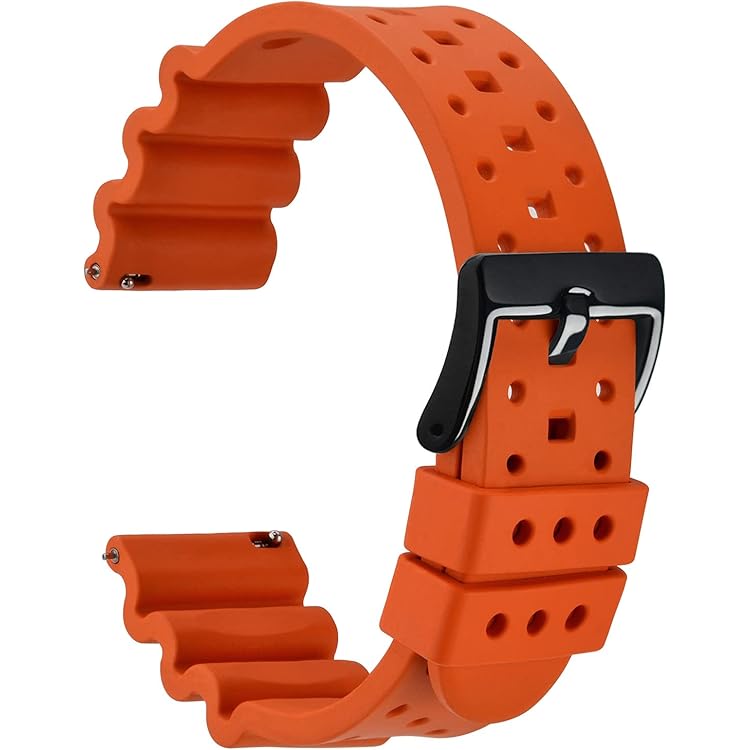 WOCCI 22mm Geventileerde FKM Rubberen Horlogeband voor Mannen (Geen Silicone), Zilveren Gesp (Pompoen Oranje
