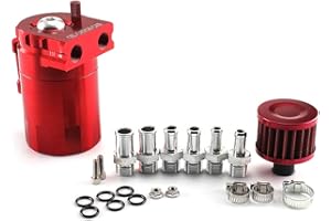 Aiuphing decantador aceite coche, Universal oil catch can, recuperación de vapor de aceite de motor de aluminio de 300ml, con filtro de aire, manguera y otros accesorios (Rojo)