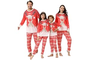 KOURIC Pigiama Natale Famiglia,Pigiami Natalizi per Tutta la Famiglia Pigiama Natalizio Famiglia Comodo Girocollo Manica Lungo con Renna Stampa Pigiama per Mamma papà Bambino e Coppia