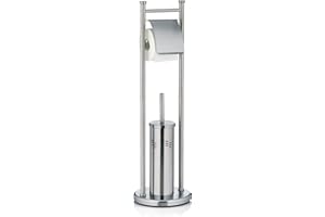 kela Juego de baño con portarrollos y escobillero de 77,5 cm, escobilla de baño con soporte cerrado SWING de acero inoxidable mate