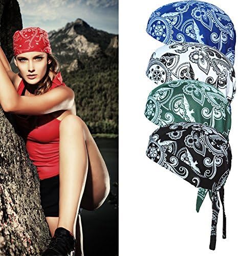 Qing Outdoor Sweat Wicking Skull Cap Beanie Helmet Liner For Cycling accessories Adjustable Bandana Head Wrap Fits Perfectly For Active Use Pack Of 4 (Paisley)