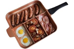 High Street TV QuadraPan Essential Poêle à compartiment anti-adhésif 4-en-1 Multi Compartiment Poêle à Frire Casserole Avec Couvercle en Verre en Couleur Cuivre