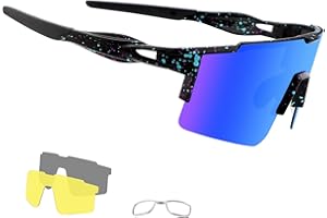 ‎OULIQI OULIQI Fahrradbrille Polarisierte Sonnenbrille,Sportbrillen Herren Damen UV400 Sportbrille Schnelle Brille mit 1 oder 3 Wechselgläser für OutdoorSportarten Fischen Radfahren Laufen
