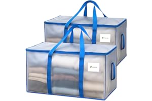 SOLUTIONDER Pack of 2 Clear Heavy Duty Extra Large Moving Bags with Zipper & Handles – Reusable Foldable Storage Bags for Clothes, Laundry, Camping Gear, Toy & Blanket Storage – Waterproof Space Saving Organiser