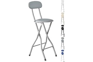mcc direct Folding Bar Stool Set of 1, Breakfast Barstool Kitchen Restaurant Seating, Faux Leather Foldable Chair with Metal Frame, Padded High Chair (Grey)