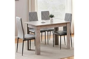 Homullel 110cm Dining Table and 4 Chairs, 4 Seater Kitchen Table and Chairs Set for Space Saving, Compact Dining Room Set for 4, 110x70 cm, Wooden, Beton Grey (4 Seaters, Flannel Gray #2)