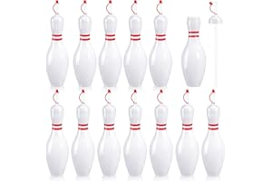 FUNTERY Bowling-Pin-Wasserflaschen mit Trinkhalmen und Deckel, 758 ml, Kunststoff, wiederverwendbar, Bowling-Pin-Becher, Bowling-Party-Gastgeschenke für Kinder, Geburtstag, Party, Trinkdekoration (12 Set)