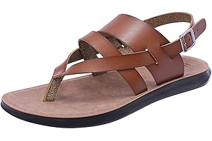 Harssidanzar Men’s Leather Sandals,Summer Comfort Outdoor Adjustable Ankle Strap Flat Slip On Sandals For Men KM218