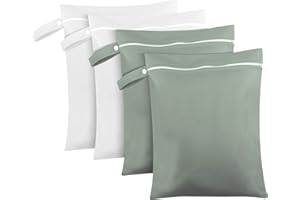 Wusboo Nassbeutel 40 x 30 cm, Wasserdichte Wetbags Wäschesack 2 Grau-Grün & 2 Weiß, wiederverwendbarer Reise-Feuchtbeutel mit Reißverschluss, Klein Nasstasche Schwimmen für Schmutzwäsche und Windeln