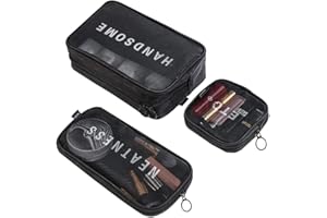 VICSEC Set of 3 Travel Luggage Organizer Toiletry Trifold Storage Bag Pouch Packing Space Saver Bag Make Up Brush Case Desk Supply Personalised Organiser Seethrough Net